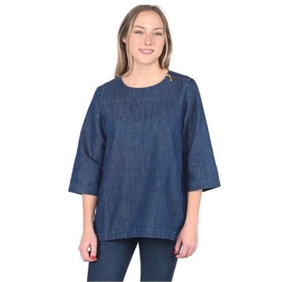 Martha Stewart Women's Everyday Zipper Denim 3/4 Sleeve Woven Top Medium Size - Picture 1 of 10